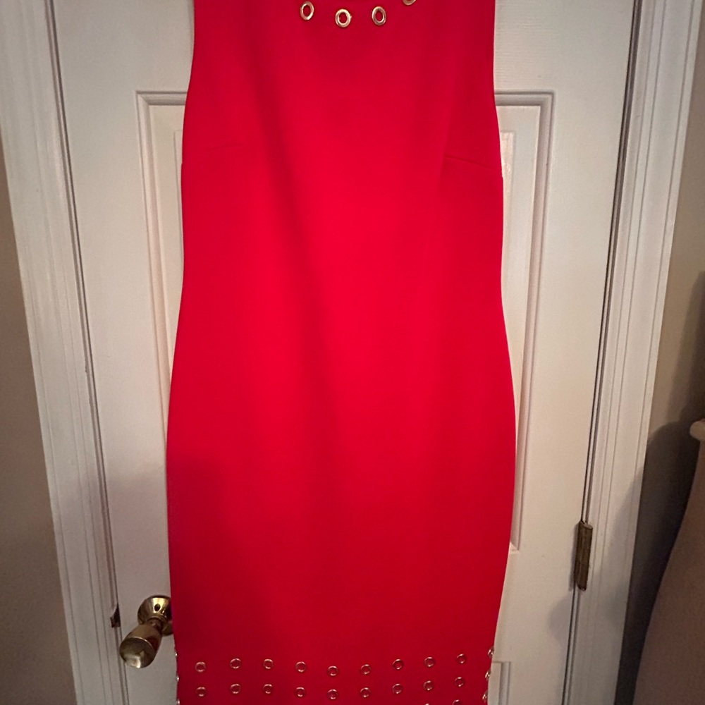 Elegant Red Dress with Gold Accents